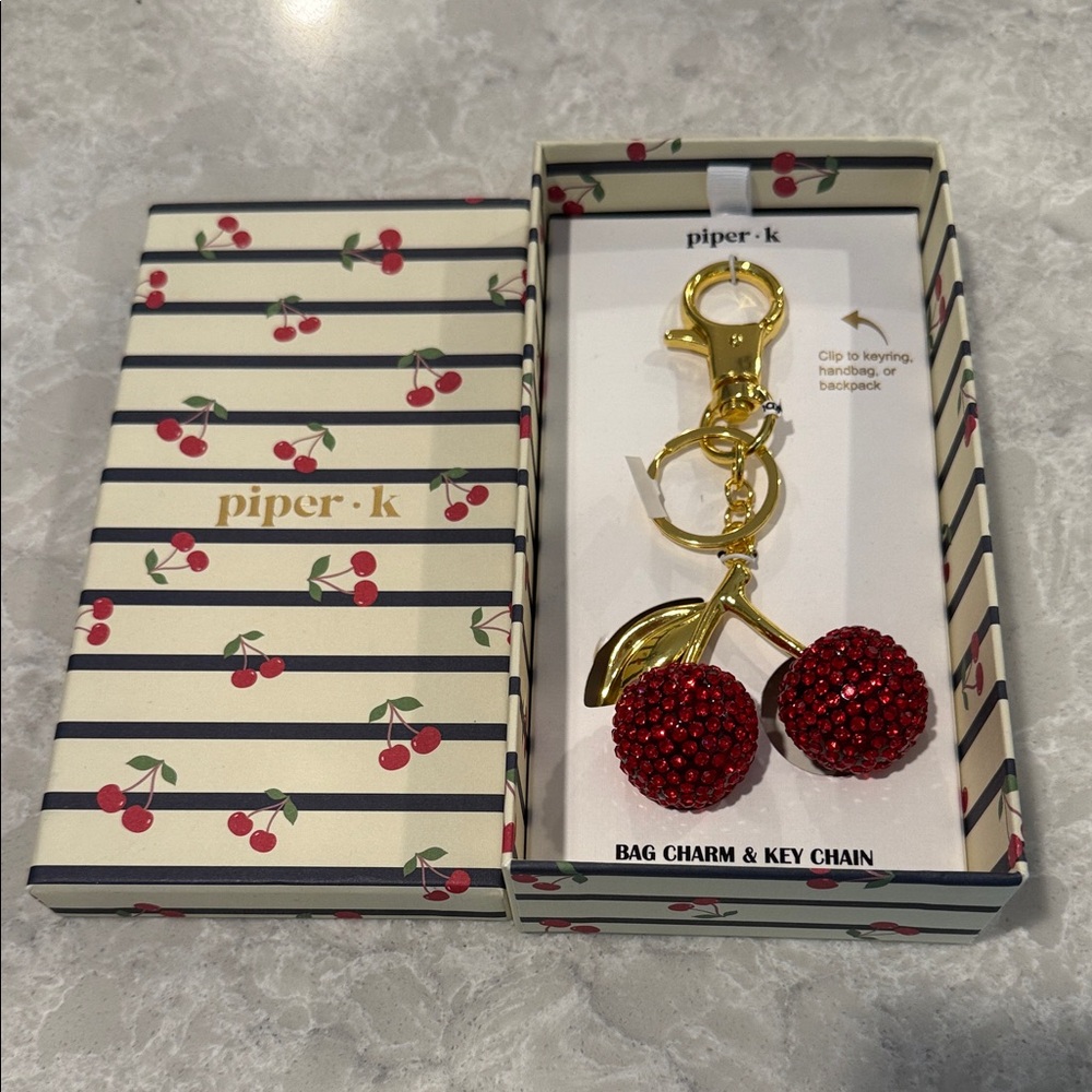 Piper k rhinestone, cherry bag, charm and keychain